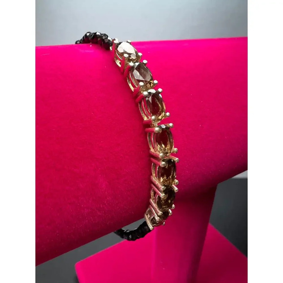 Smoky quartz and black spinel bracelet with sterling clasp - Picture 3 of 11